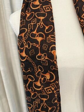 Black Fashion Inspired Scarf with Copper Equestrian Chain Print